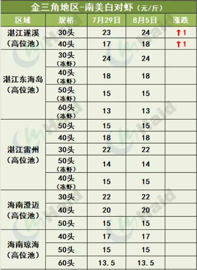 虾价行情 | 市场缺虾！华南多地价格继续上涨！8月5日全国最新塘头价