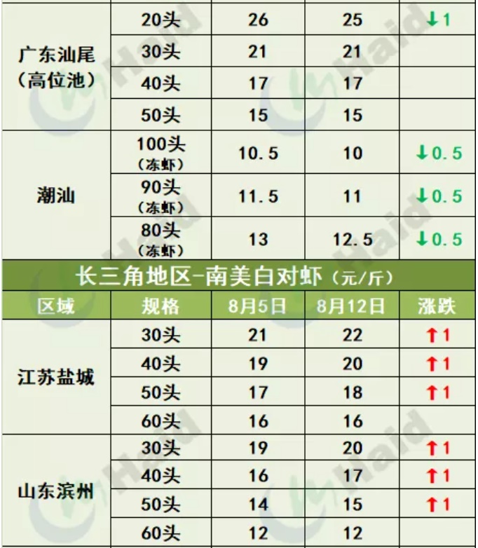 虾价行情 | 市场缺大虾！多地虾价仍在上涨！8月12日全国最新塘头价