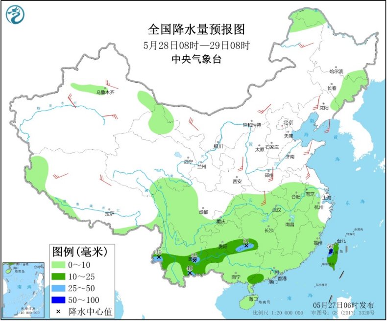 云南西部等地仍有较强降水 北方地区多大风天气