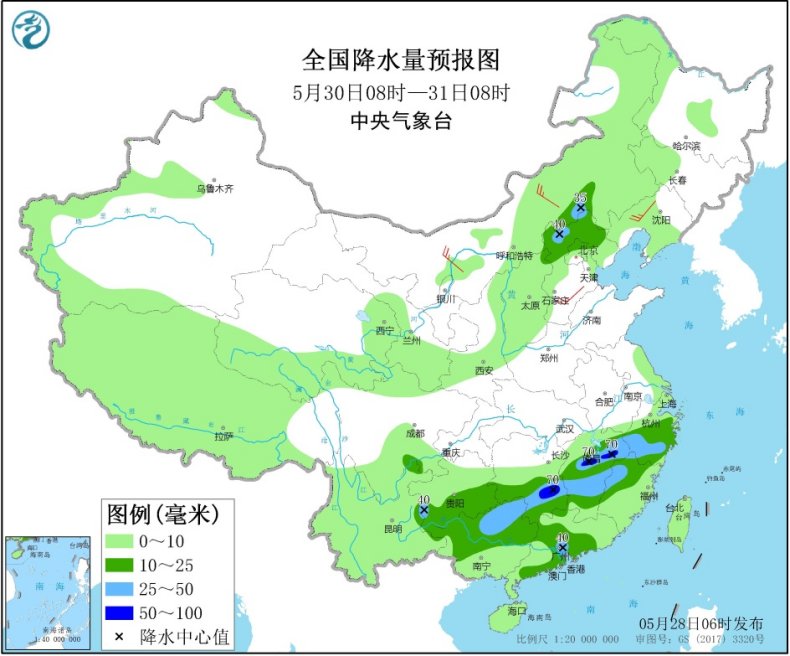 明日起江南华南将迎较强降雨 北方风力强劲