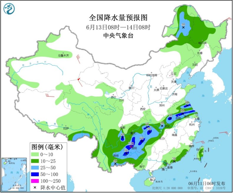 江南华南降雨明显减弱 西南地区东部至黄淮成降雨集中地