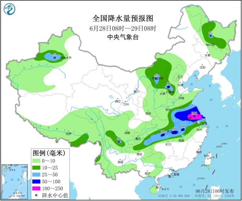 今日强降雨区移至江苏安徽 华北等地多对流性天气