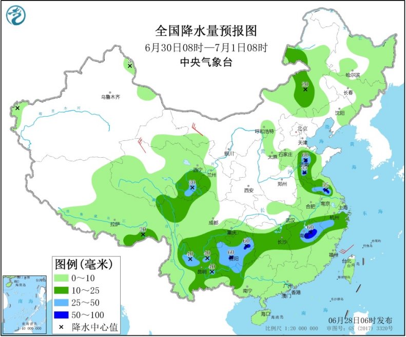 今日强降雨区移至江苏安徽 华北等地多对流性天气