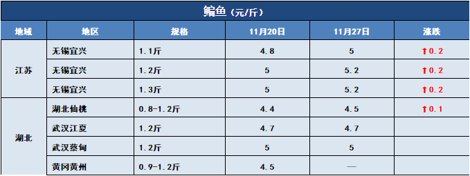 鱼价行情 | 气温下跌，多个品种齐刷刷的涨！11月27日全国19种鱼类塘头价